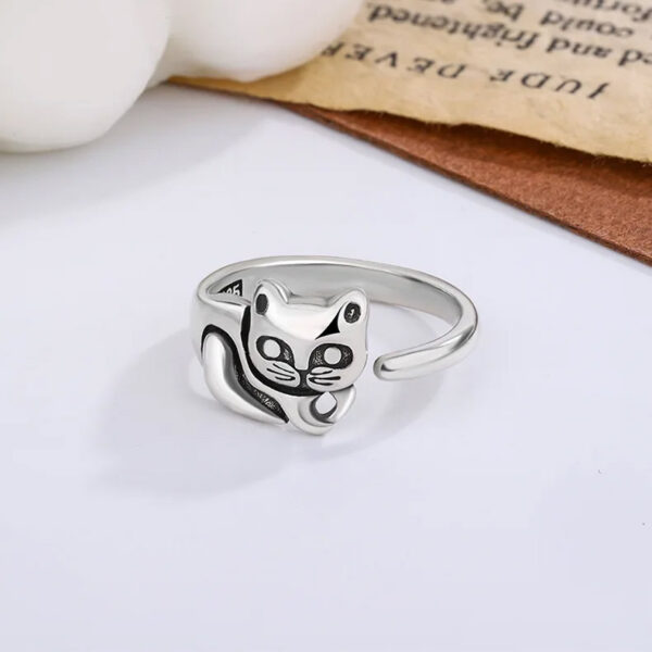 Anello regolabile in argento gattino con occhioni