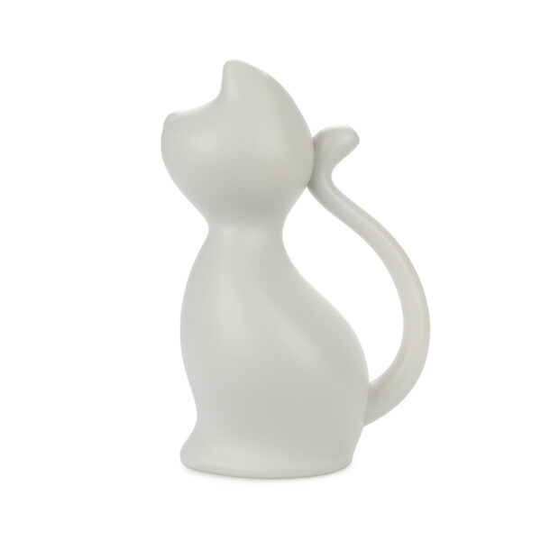 Annaffiatoio in plastica a forma di gatto bianco, lato