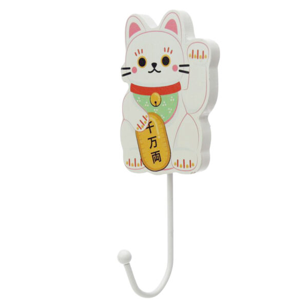 Appendiabiti in legno a forma di gatto maneki bianco