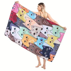 Asciugamano telo mare con musetti di gatti colorati
