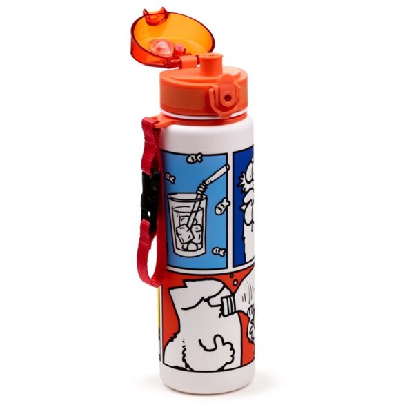 Borraccia infrangibile con gatti Simon's Cat stile fumetto, aperta