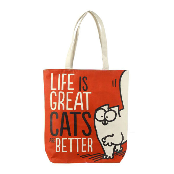 Borsa in cotone con gatto Simon's Cat rossa