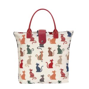 Borsa pieghevole in tessuto con sagome di gatti colorati