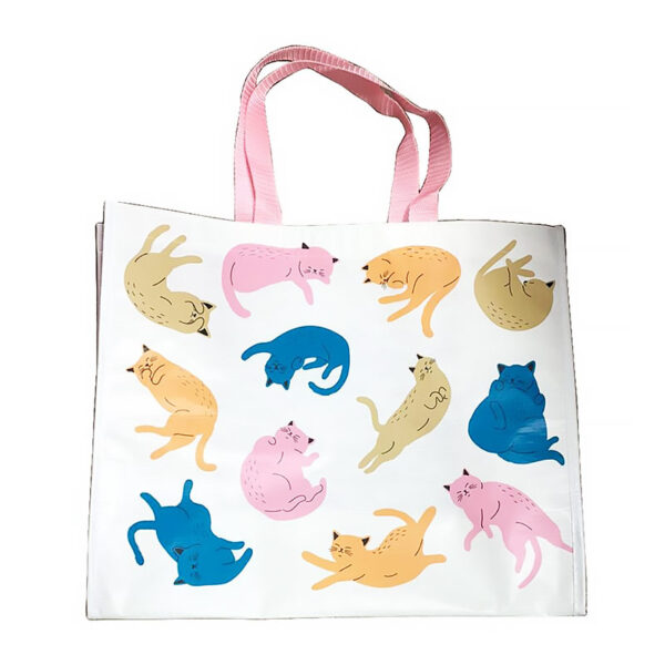 Borsa shopper bianca con gattini colorati