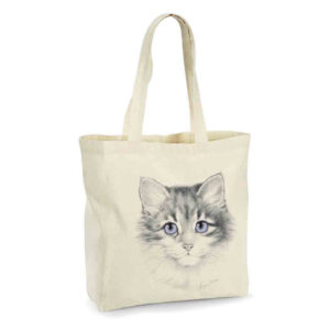 Borsa shopper in cotone gattino con occhi azzurri