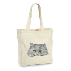 Borsa shopper in cotone gatto con occhi verdi