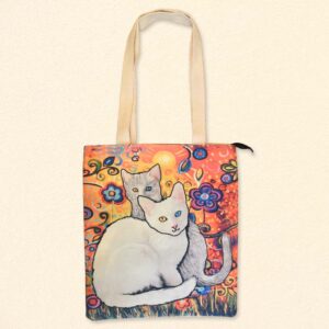 Borsa shopper gatti dagli occhi gialli e azzurri