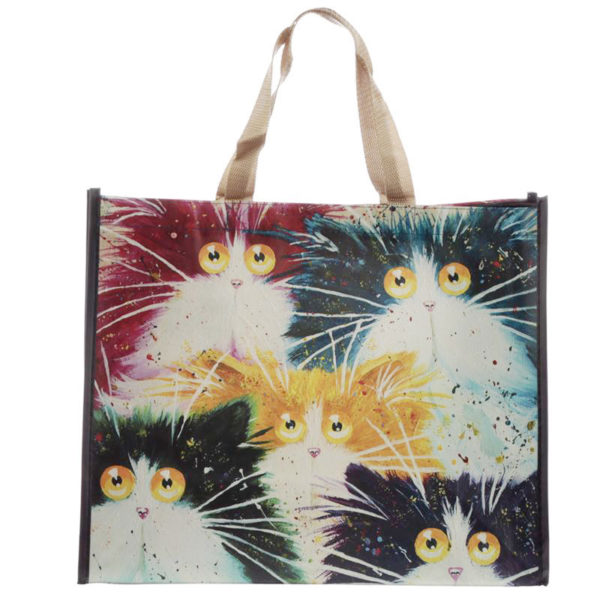 Borsa shopper con i gatti pazzi disegnati da Kim Haskins, fronte