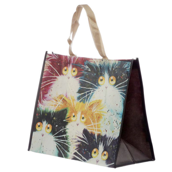 Borsa shopper con i gatti pazzi disegnati da Kim Haskins, lato