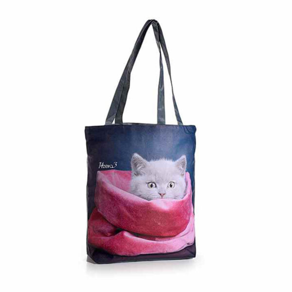 Borsa a spalla con foto di gattini, sacchetto rosa