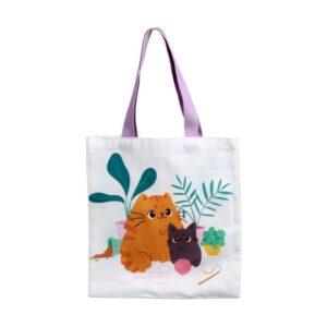 Borsa Tote con gatto e gattino fra le piante