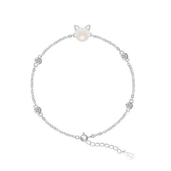 Braccialetto d'argento musetto di gatto e strass