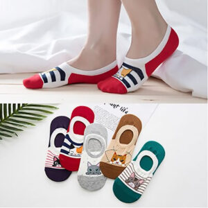 Calze fantasmini colorate a righe con gatti