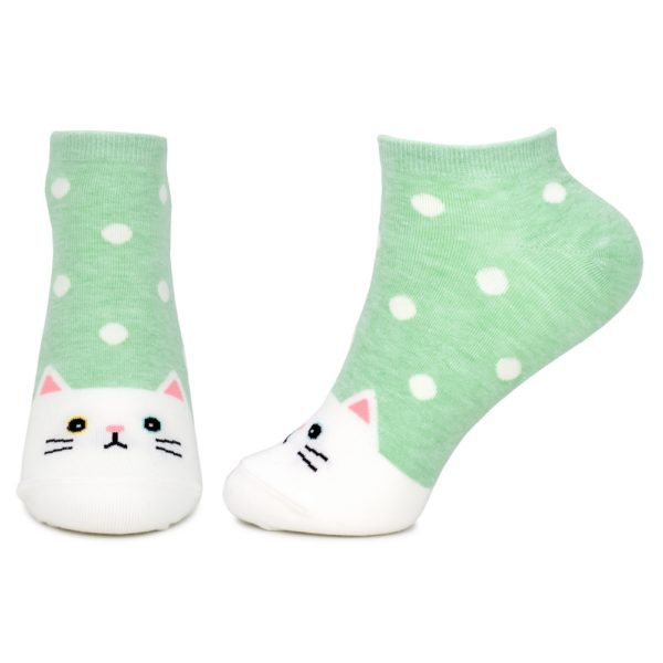 Calze a pois con gatto verdi indossate