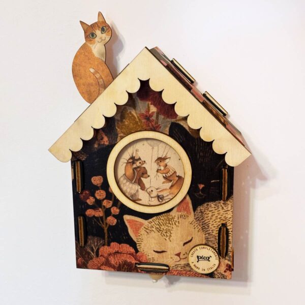 Carillon da parete in legno gatti con motivo floreale