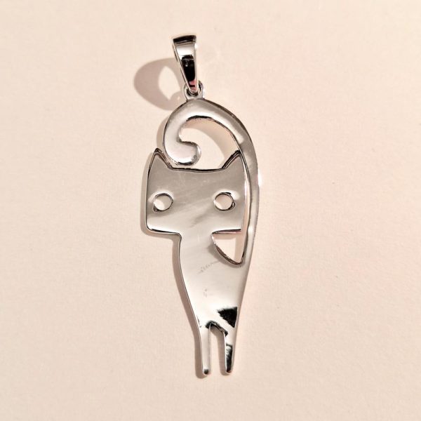 Ciondolo in argento 925 a forma di gattino stilizzato, fronte