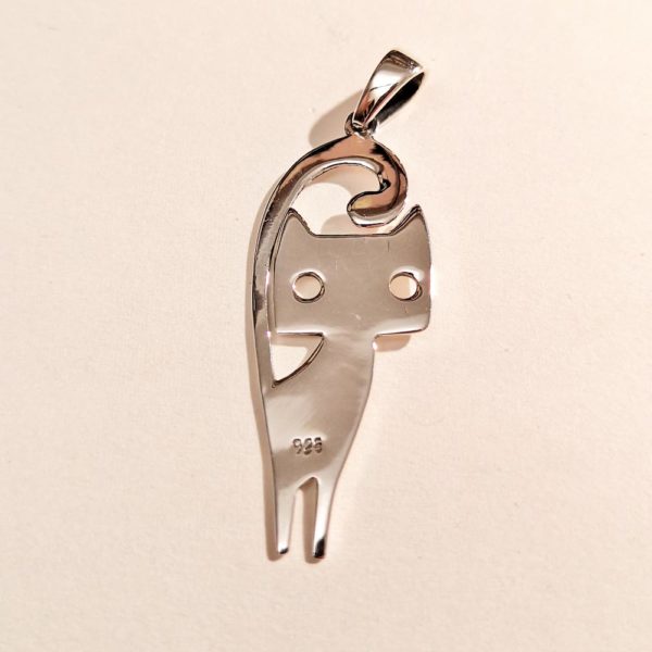 Ciondolo in argento 925 a forma di gattino stilizzato, retro