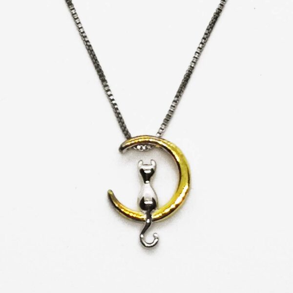 Collana in argento 925 con gatto sulla luna