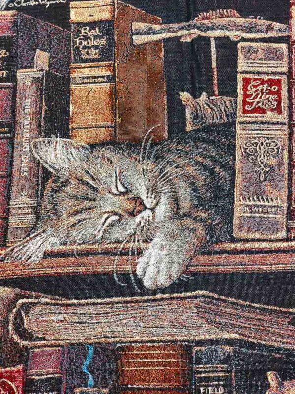 Coperta jacquard in cotone gatto sulla libreria, dettaglio 01
