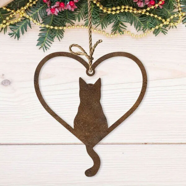 Decorazione gattino e cuoricino in metallo