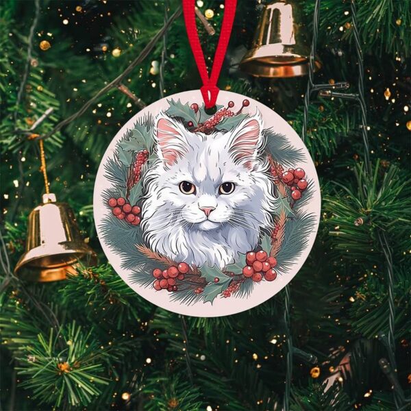 Decorazione natalizia gatto bianco e ghirlanda
