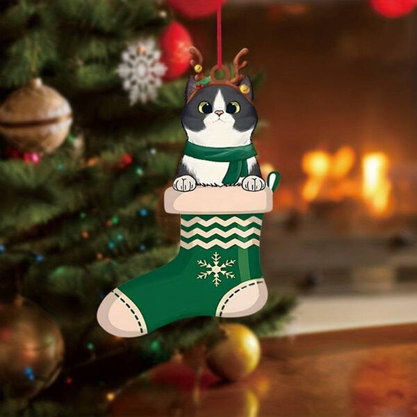 Decorazione natalizia gatto nella calza verde