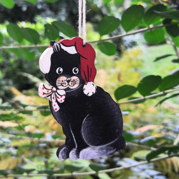 Decorazione natalizia in legno gattino cappello di Babbo Natale