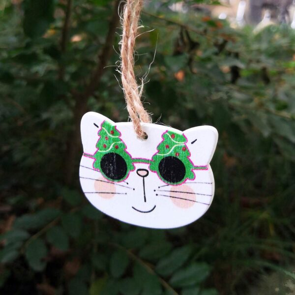 Decorazione natalizia in legno gatto con occhiali da sole