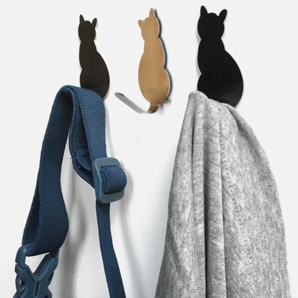 Gancetti adesivi in acciaio inox a forma di gatto, ambientati