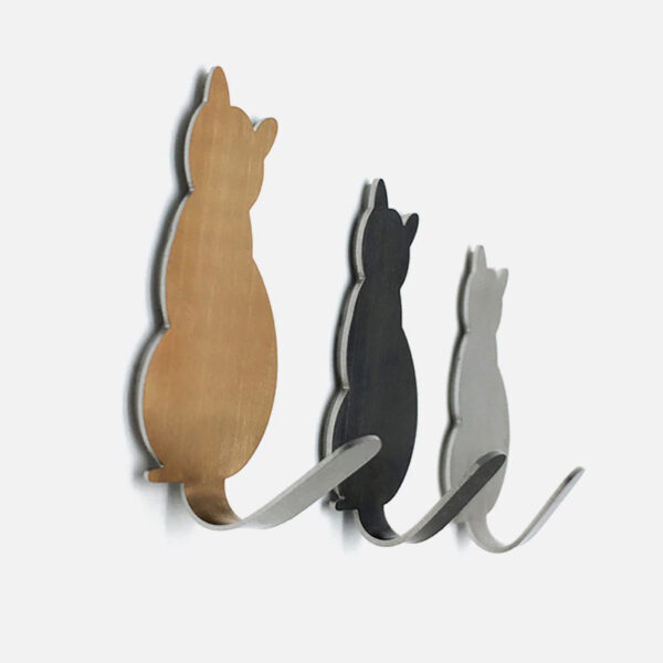 Gancetti adesivi in acciaio inox a forma di gatto, di lato
