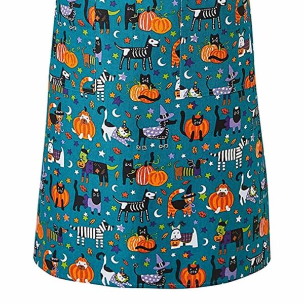 Grembiule da cucina in cotone Halloween con gatti e cani, dettaglio