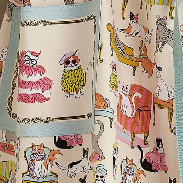 Grembiule da cucina in cotone con gatti alla moda, dettaglio