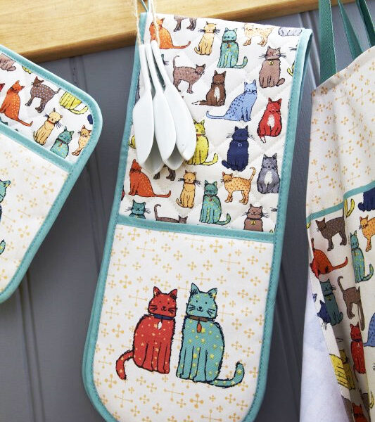 Guanto da forno doppio con gatti colorati