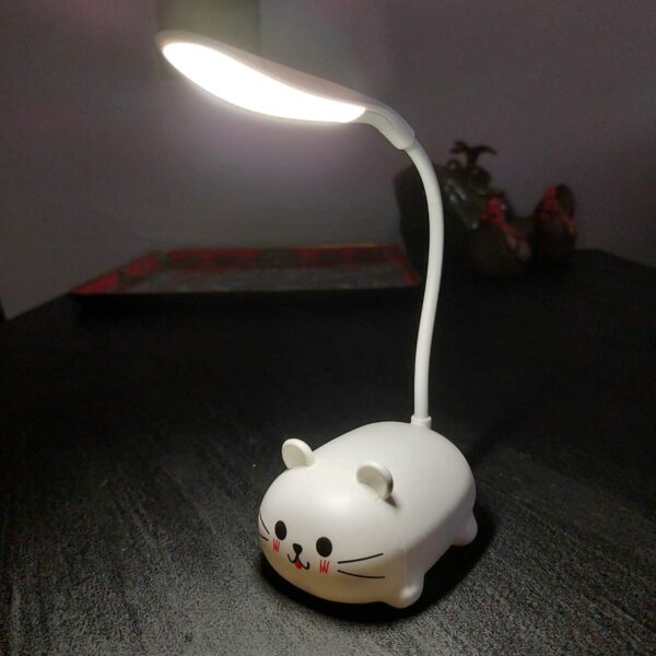 Lampada da comodino a forma di gatto, bianca accesa