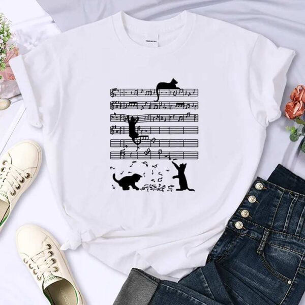 Maglietta t shirt bianca con gattini musicali