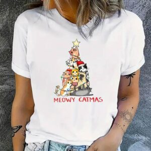 Maglietta t-shirt albero di Natale gattoso
