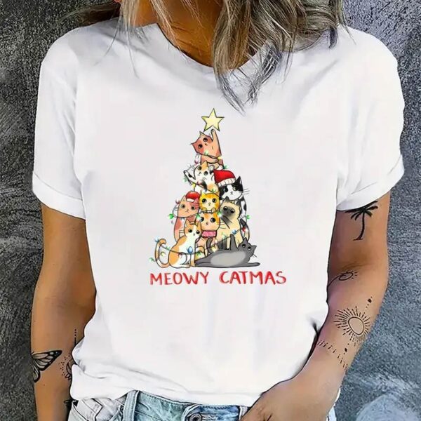 Maglietta t-shirt albero di Natale gattoso