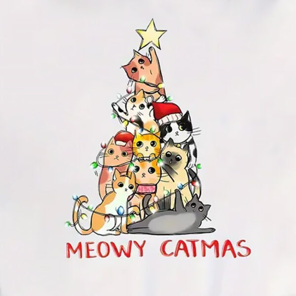 Maglietta t-shirt albero di Natale gattoso, dettaglio