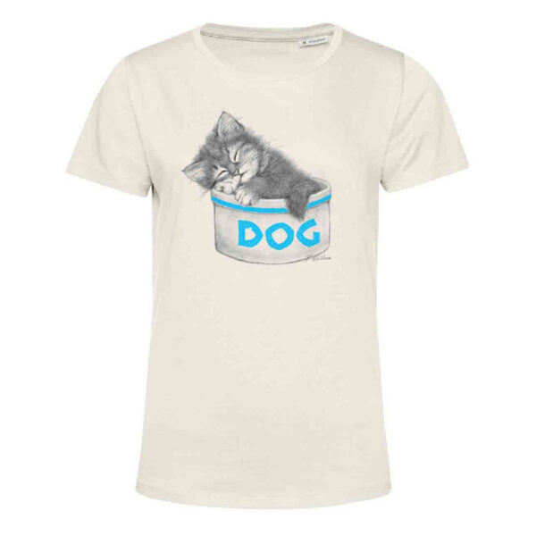 Maglietta t-shirt in cotone gattino nella ciotola