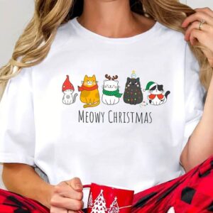 Maglietta t-shirt gatti di Natale Meowy Christmas
