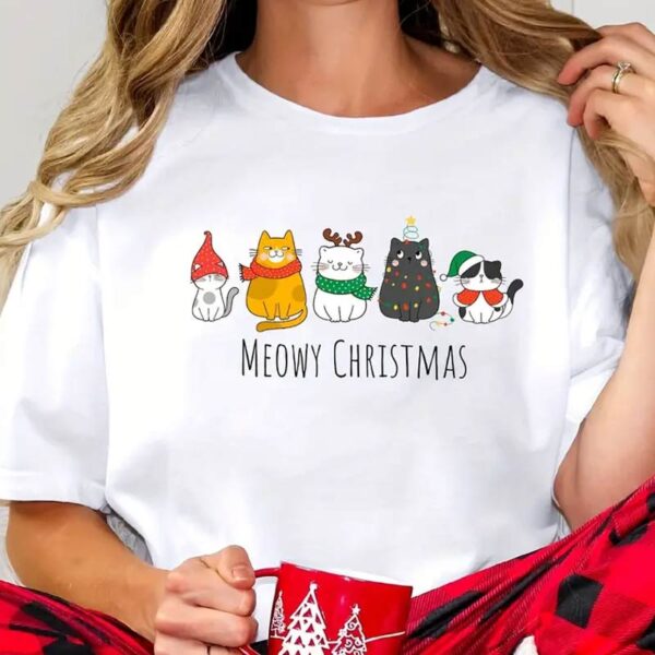 Maglietta t-shirt gatti di Natale Meowy Christmas