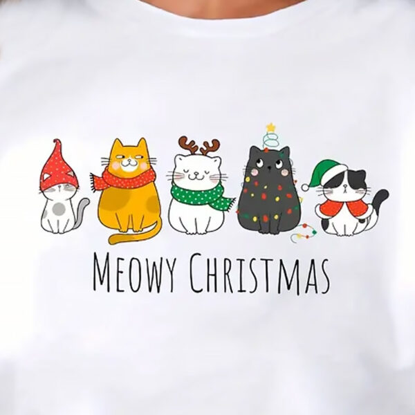 Maglietta t-shirt gatti di Natale Meowy Christmas, dettaglio