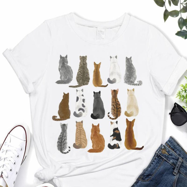 Maglietta t-shirt con gatti seduti di schiena
