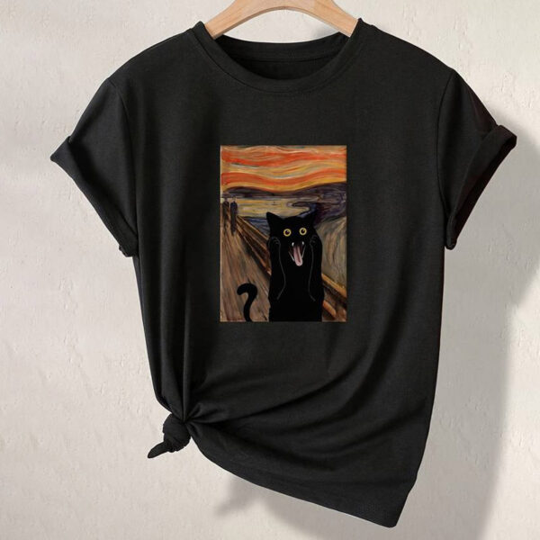 Maglietta t-shirt gatto nero L'urlo di Munch