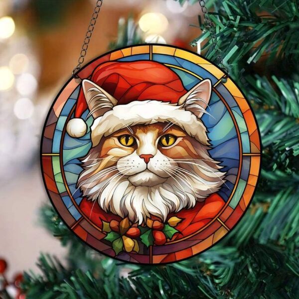 Medaglione decorativo con gatto Babbo Natale