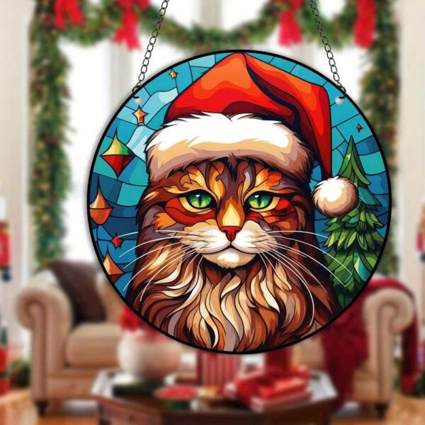 Medaglione decorativo gatto con cappello natalizio