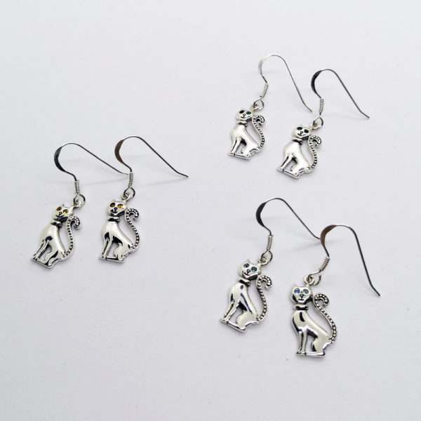 Orecchini in argento 925 con occhi brillanti colorati, serie completa