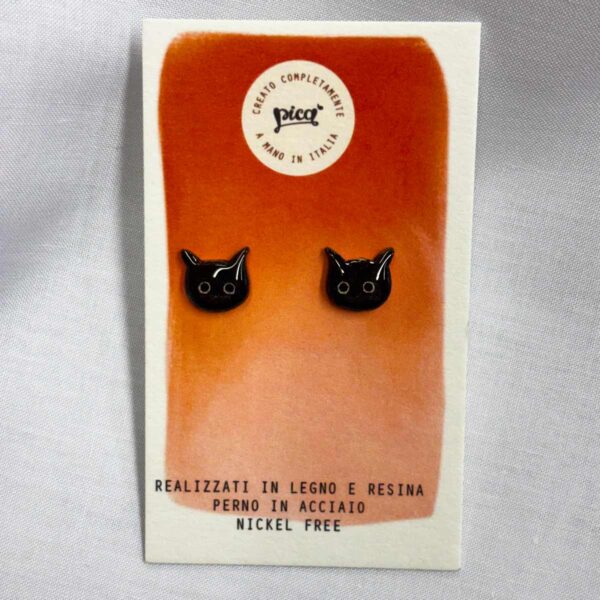 Orecchini a lobo musetti di gattini neri smaltati