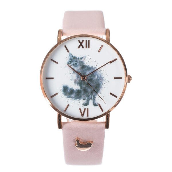 Orologio da polso con gattino e cinturino in pelle
