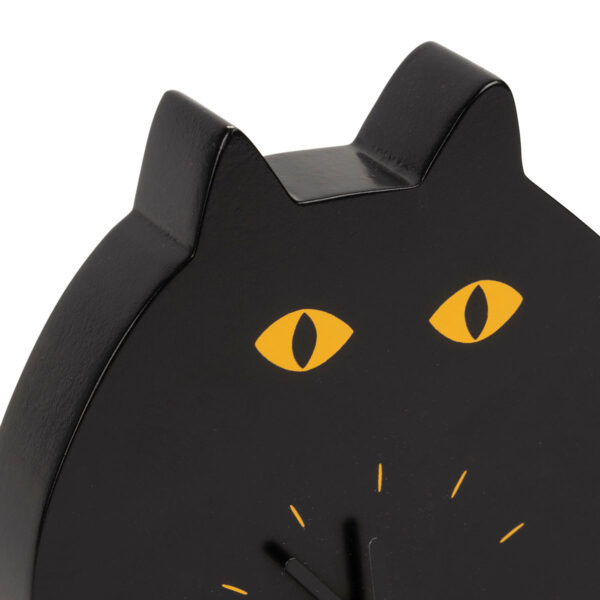 Orologio da tavolo in legno gattino nero, dettaglio
